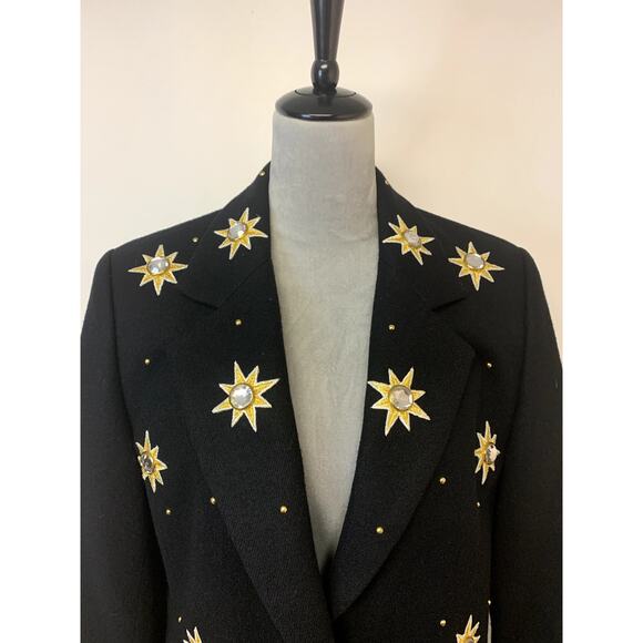 Blazer Womens Black Vintage Boutique Stones Stars 80s Classic Timeless Festive - Picture 2 of 9
